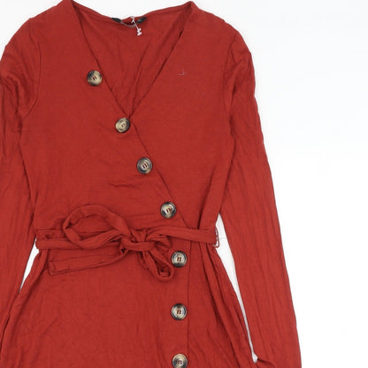 F&F Womens Red Viscose A-Line Size 8 V-Neck Pullover