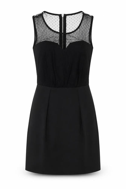 New Look Womens Black Polka Dot Polyester A-Line Size 10 Round Neck Zip