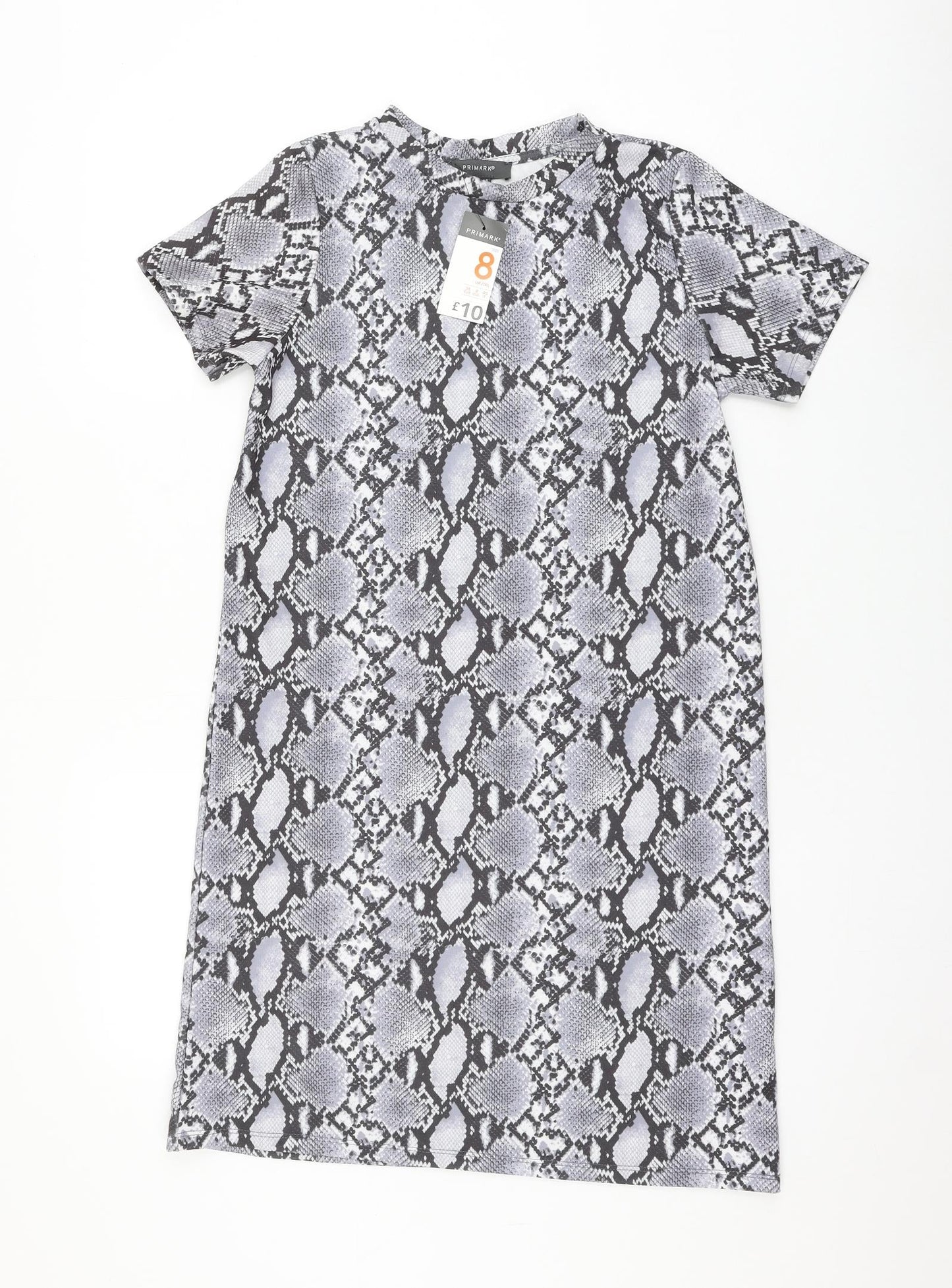 Primark Womens Grey Animal Print Polyester Shift Size 8 Round Neck Pullover