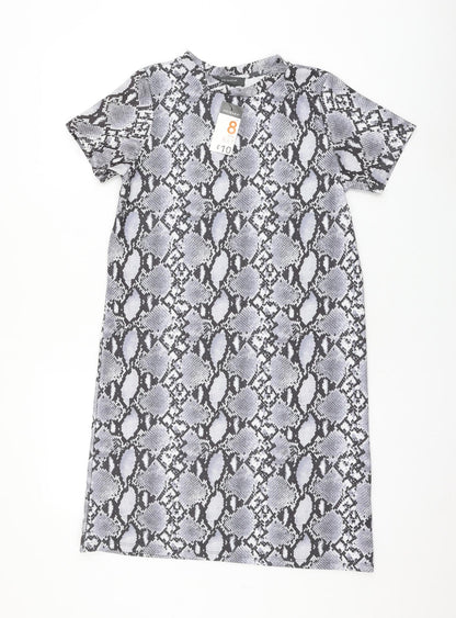 Primark Womens Grey Animal Print Polyester Shift Size 8 Round Neck Pullover