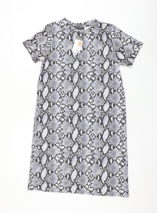 Primark Womens Grey Animal Print Polyester Shift Size 8 Round Neck Pullover