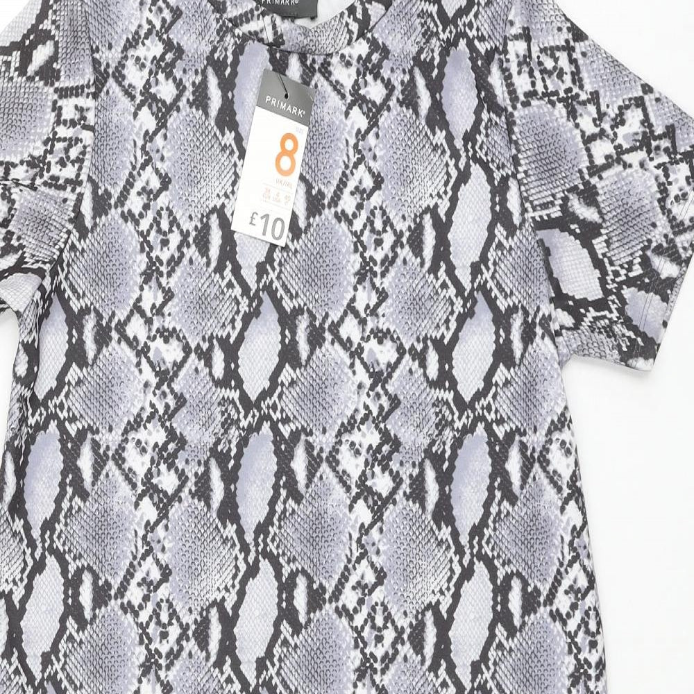 Primark Womens Grey Animal Print Polyester Shift Size 8 Round Neck Pullover