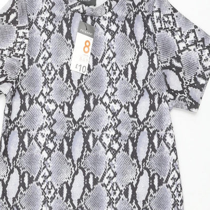 Primark Womens Grey Animal Print Polyester Shift Size 8 Round Neck Pullover