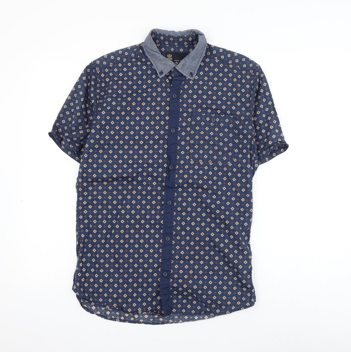 Mens UK Size S NEXT Blue  Button-Up Short Sleeve Casual Shirt