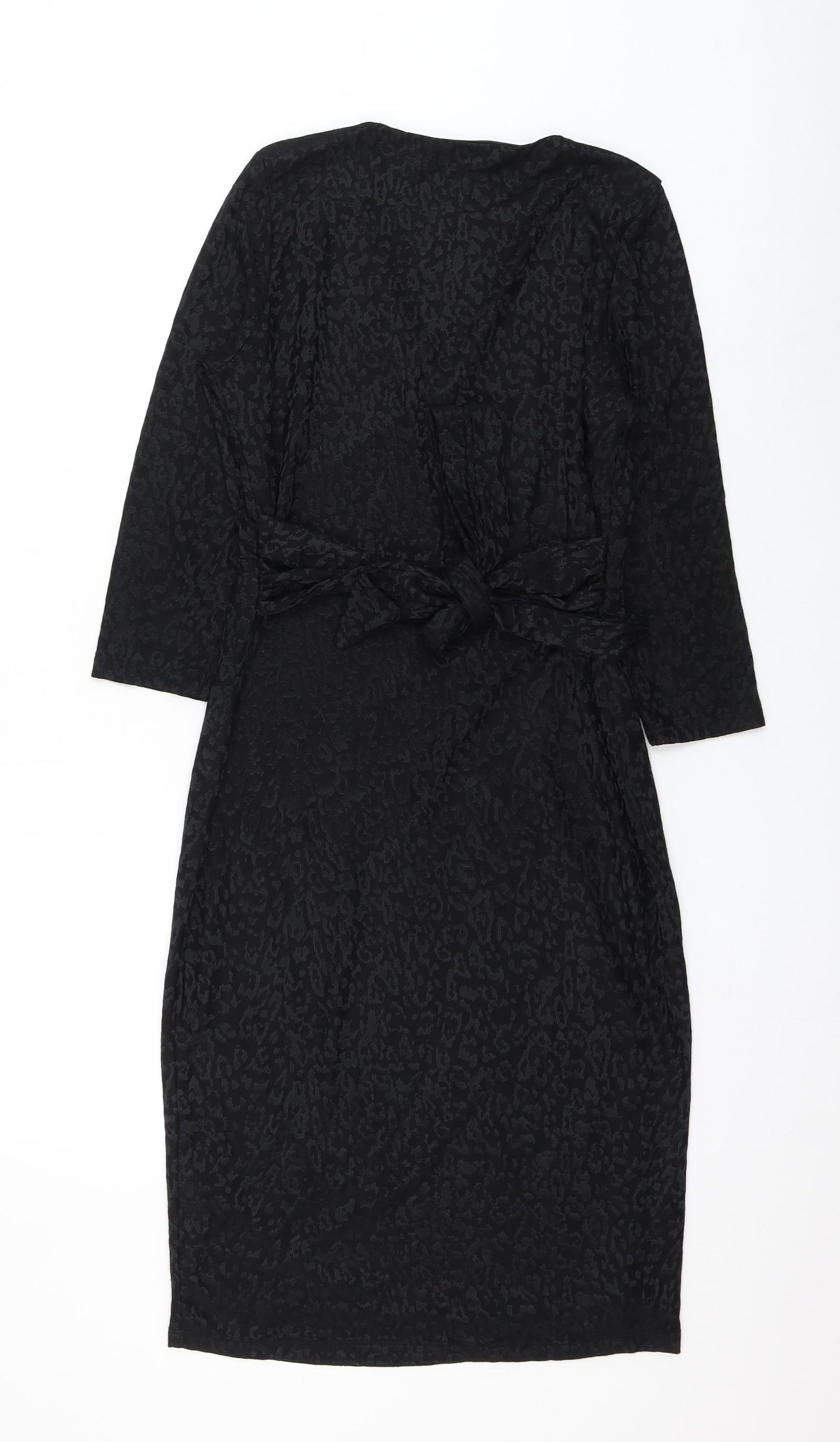 F&F Womens Black Animal Print Viscose Shift Size 8 V-Neck Pullover - Leopard Print