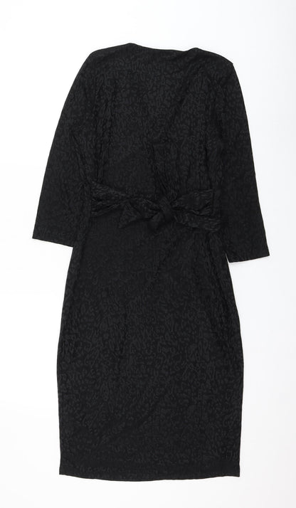 F&F Womens Black Animal Print Viscose Shift Size 8 V-Neck Pullover - Leopard Print