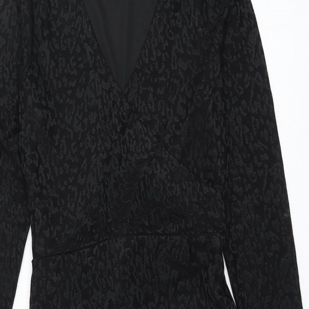 F&F Womens Black Animal Print Viscose Shift Size 8 V-Neck Pullover - Leopard Print