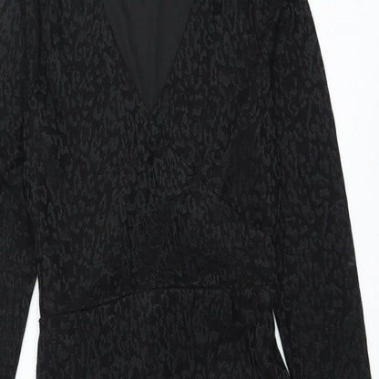 F&F Womens Black Animal Print Viscose Shift Size 8 V-Neck Pullover - Leopard Print