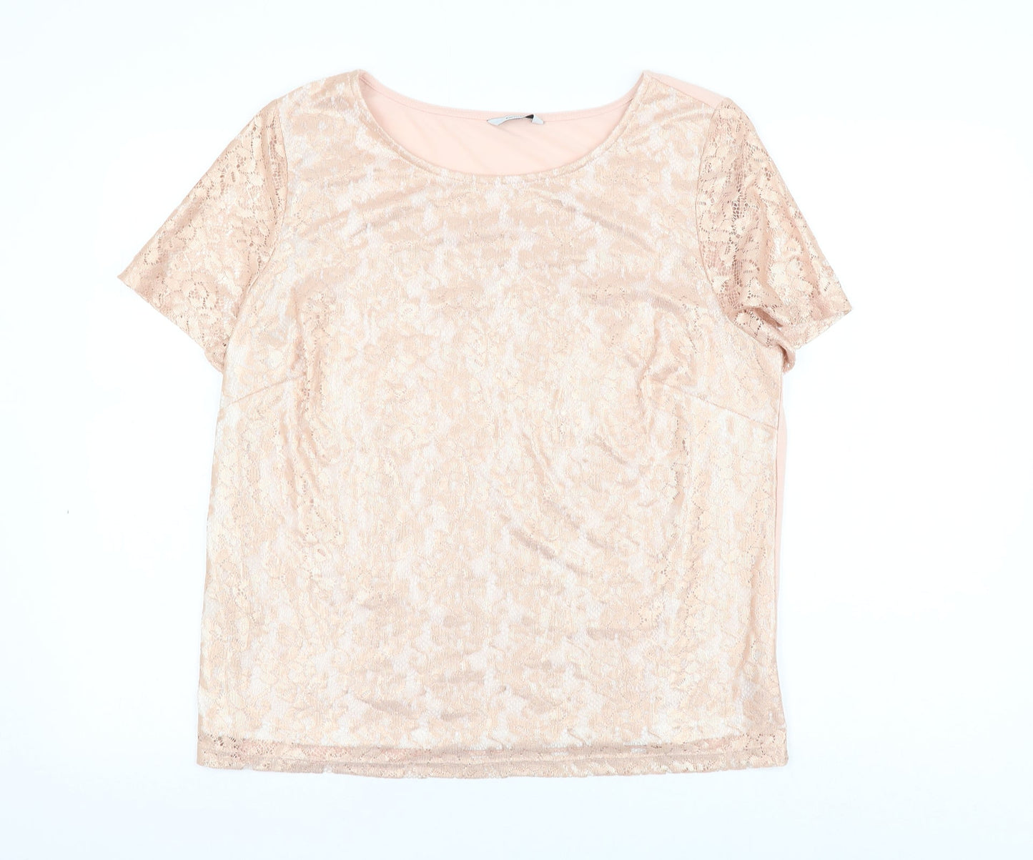 George Womens Pink Floral Polyester Basic Blouse Size 16 Round Neck