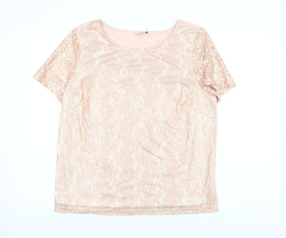 George Womens Pink Floral Polyester Basic Blouse Size 16 Round Neck