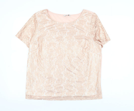 George Womens Pink Floral Polyester Basic Blouse Size 16 Round Neck