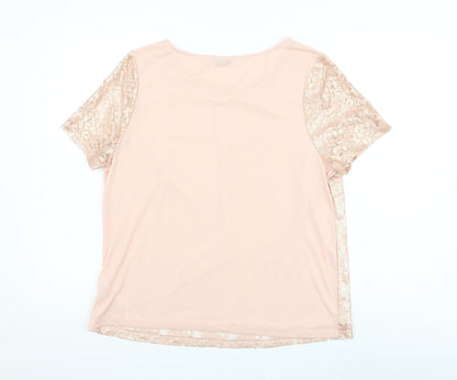 George Womens Pink Floral Polyester Basic Blouse Size 16 Round Neck