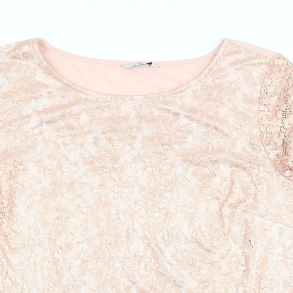 George Womens Pink Floral Polyester Basic Blouse Size 16 Round Neck