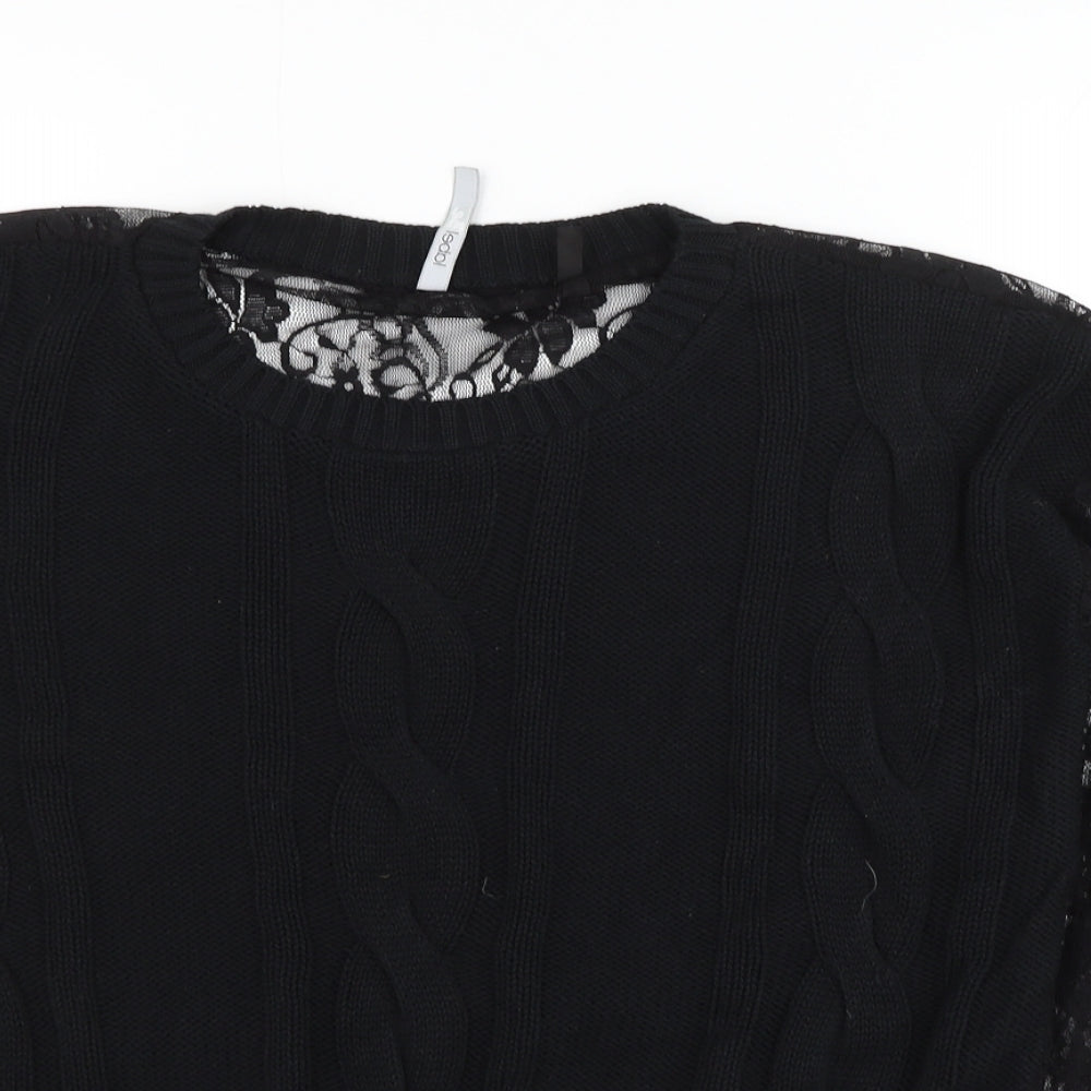 Simply Be Womens Black Round Neck Acrylic Pullover Jumper Size 12 - Lace Sleeve