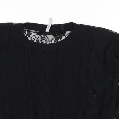 Simply Be Womens Black Round Neck Acrylic Pullover Jumper Size 12 - Lace Sleeve