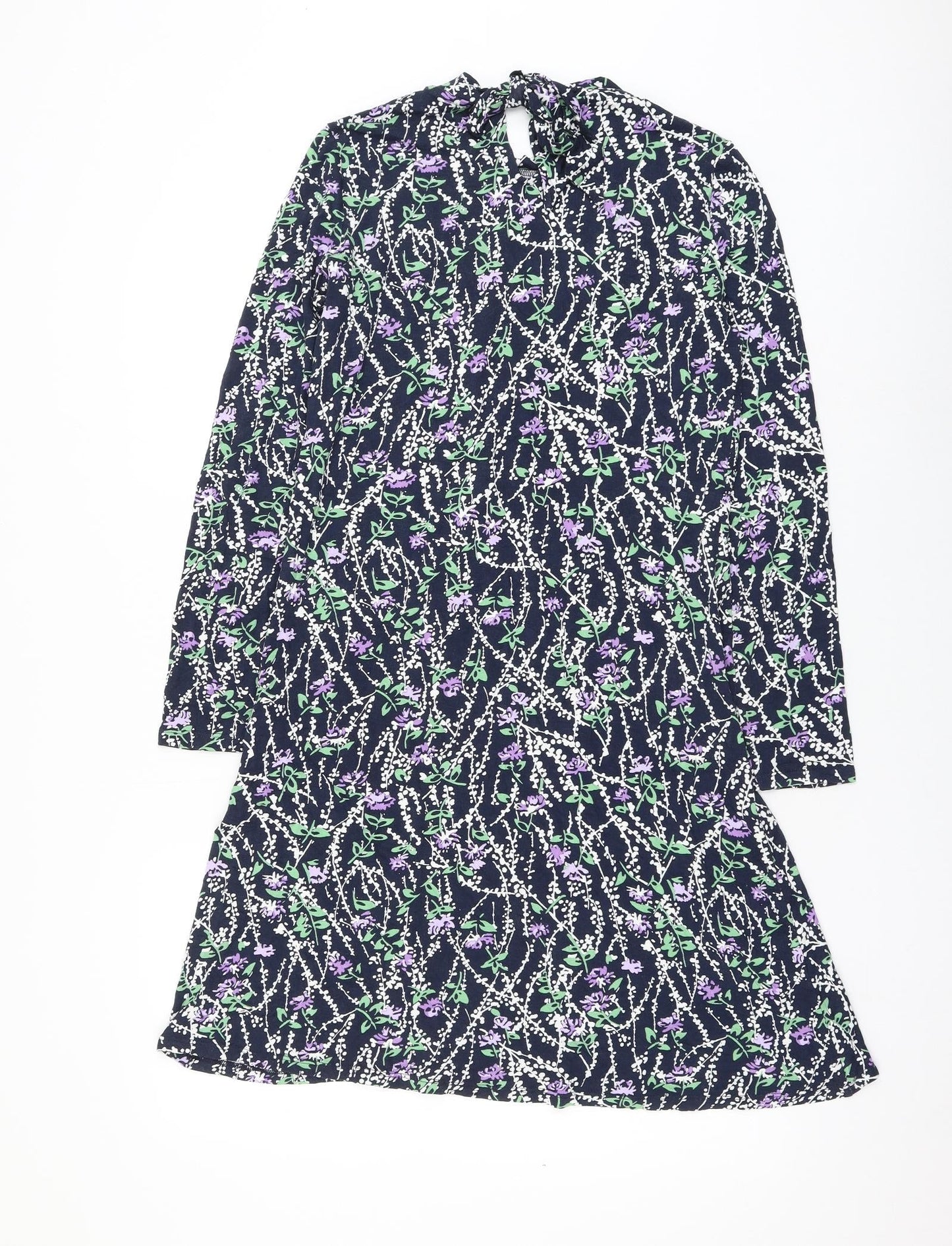 Marks and Spencer Womens Blue Floral Viscose Shift Size 8 Mock Neck Tie