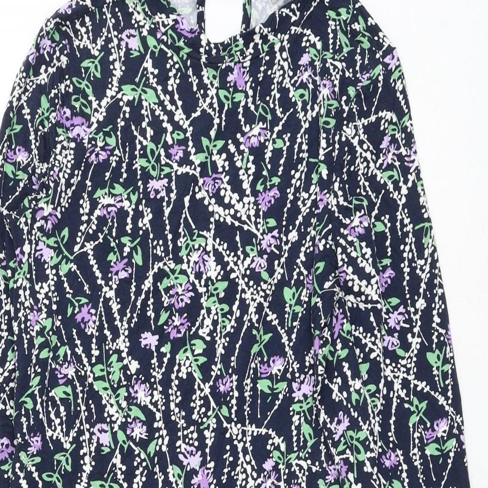 Marks and Spencer Womens Blue Floral Viscose Shift Size 8 Mock Neck Tie