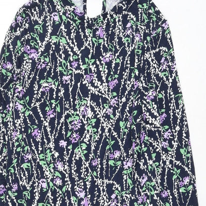 Marks and Spencer Womens Blue Floral Viscose Shift Size 8 Mock Neck Tie
