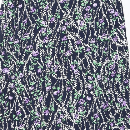 Marks and Spencer Womens Blue Floral Viscose Shift Size 8 Mock Neck Tie