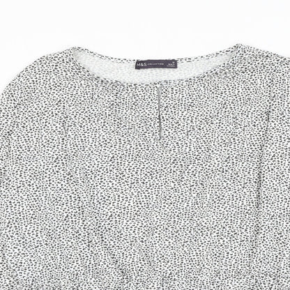 Marks and Spencer Womens White Animal Print Viscose Basic Blouse Size 12 Round Neck - Leopard Print