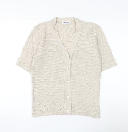 Damart Womens Beige V-Neck Cotton Cardigan Jumper Size 8