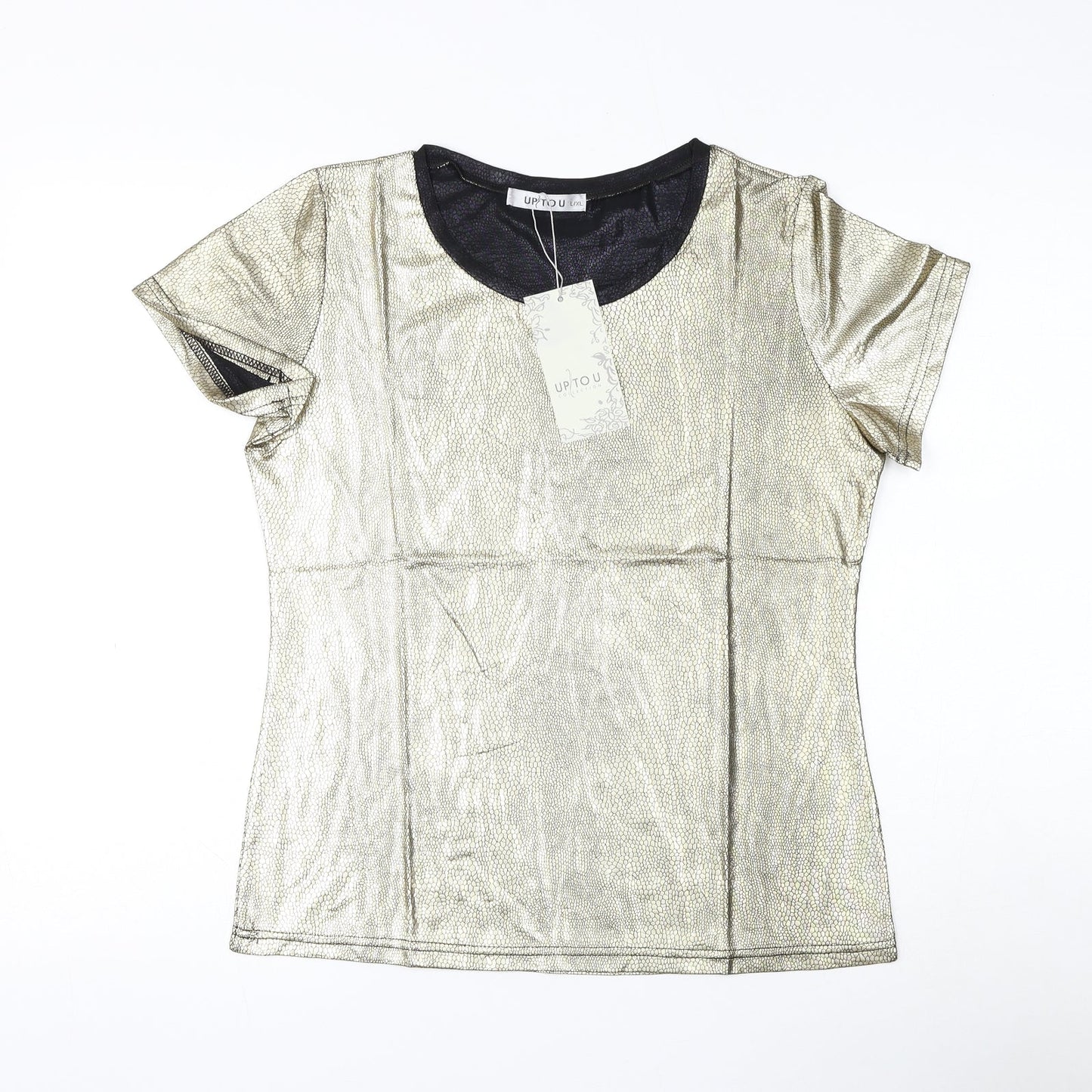 Up To U Womens Gold Animal Print Polyester Basic T-Shirt Size L Round Neck - Snake Print