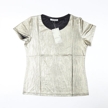 Up To U Womens Gold Animal Print Polyester Basic T-Shirt Size L Round Neck - Snake Print