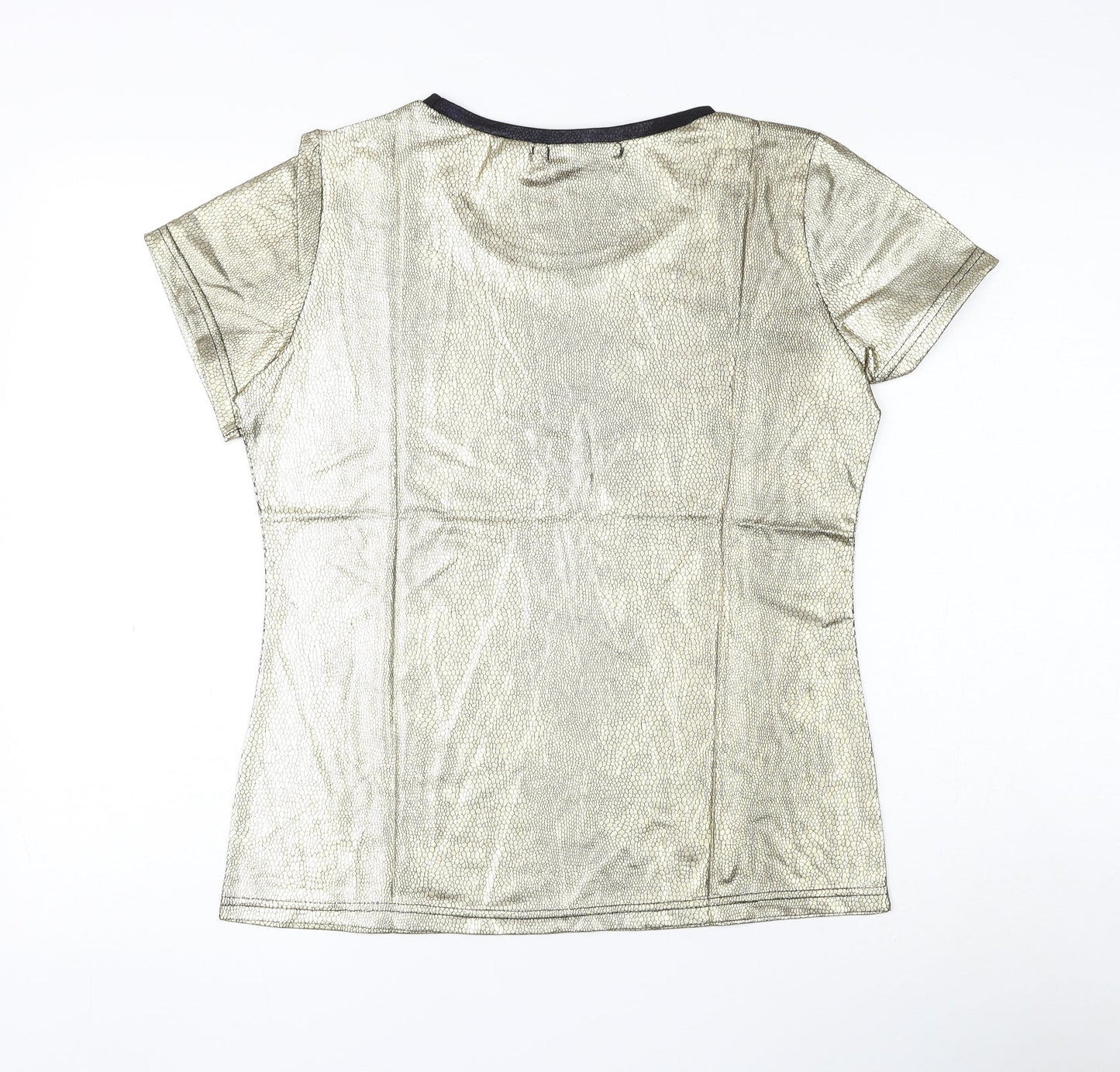 Up To U Womens Gold Animal Print Polyester Basic T-Shirt Size L Round Neck - Snake Print