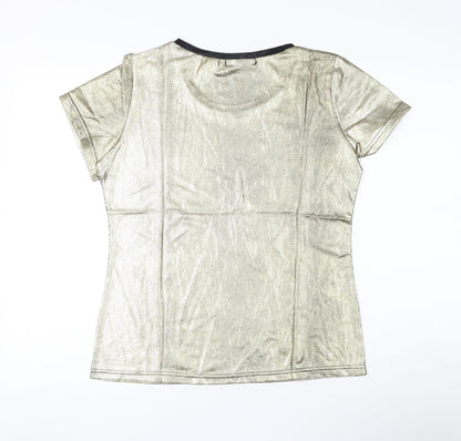 Up To U Womens Gold Animal Print Polyester Basic T-Shirt Size L Round Neck - Snake Print