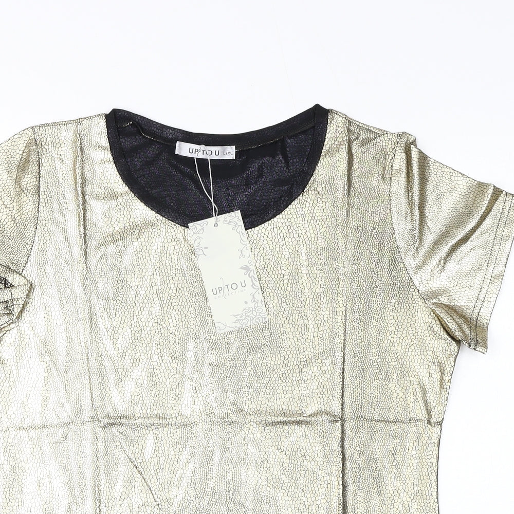 Up To U Womens Gold Animal Print Polyester Basic T-Shirt Size L Round Neck - Snake Print
