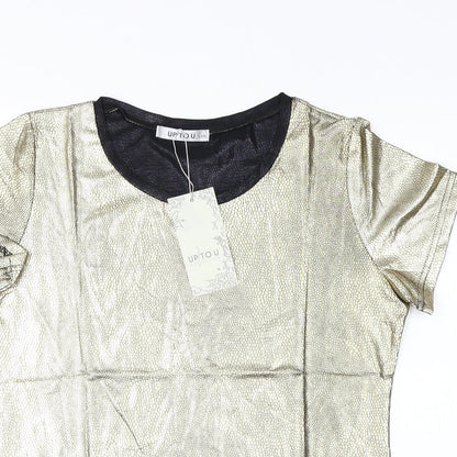 Up To U Womens Gold Animal Print Polyester Basic T-Shirt Size L Round Neck - Snake Print