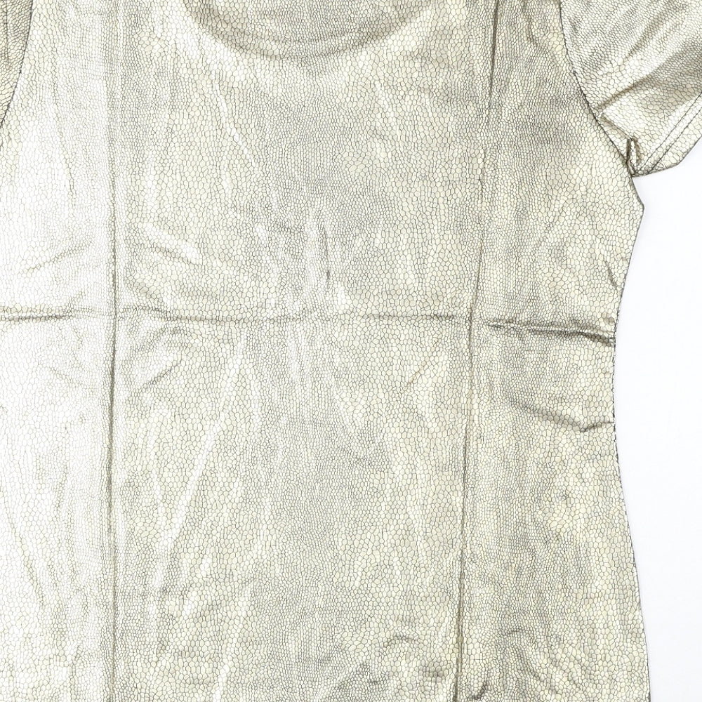 Up To U Womens Gold Animal Print Polyester Basic T-Shirt Size L Round Neck - Snake Print