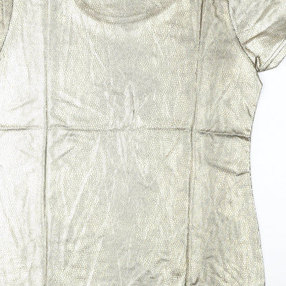 Up To U Womens Gold Animal Print Polyester Basic T-Shirt Size L Round Neck - Snake Print