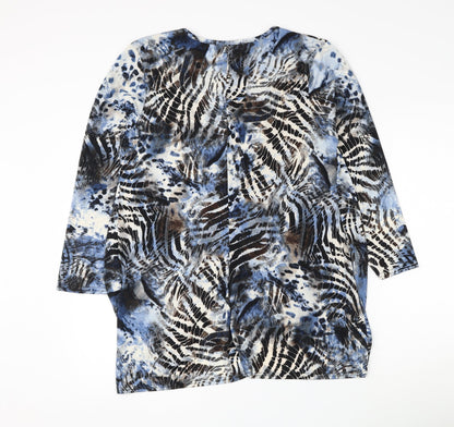 Nicole Womens Blue Geometric Polyester Basic Blouse Size M Round Neck - Knot Front