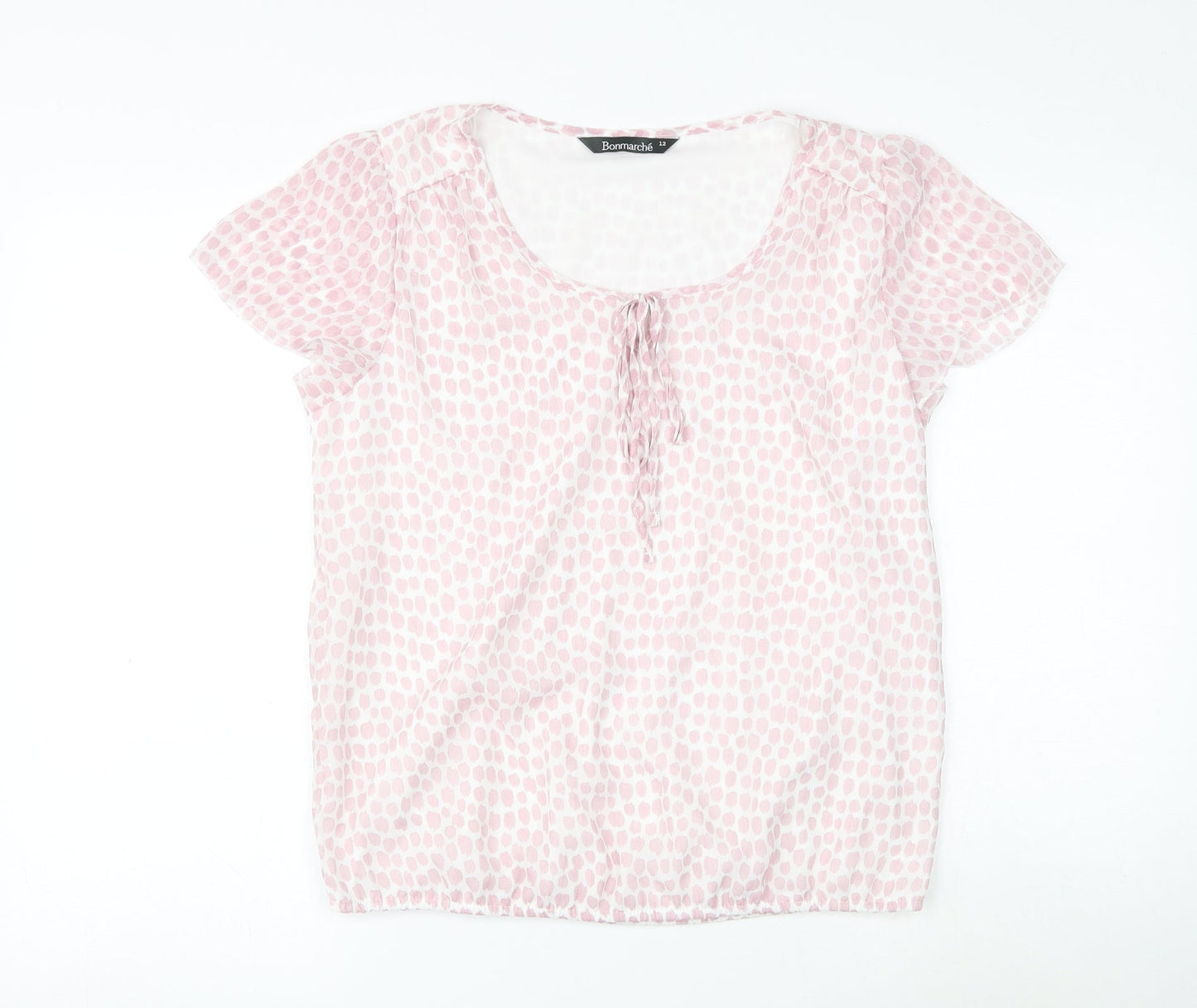 Bonmarché Womens Pink Animal Print Polyester Basic Blouse Size 12 Scoop Neck - Leopard Print
