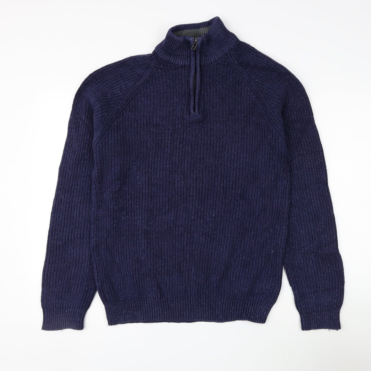 BHS Mens Blue High Neck Cotton Pullover Jumper Size M