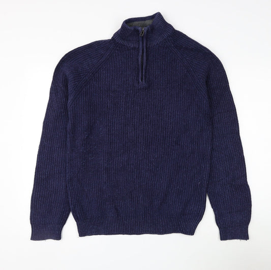 BHS Mens Blue High Neck Cotton Pullover Jumper Size M