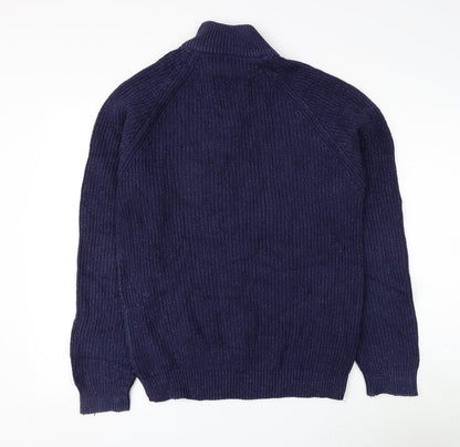 BHS Mens Blue High Neck Cotton Pullover Jumper Size M