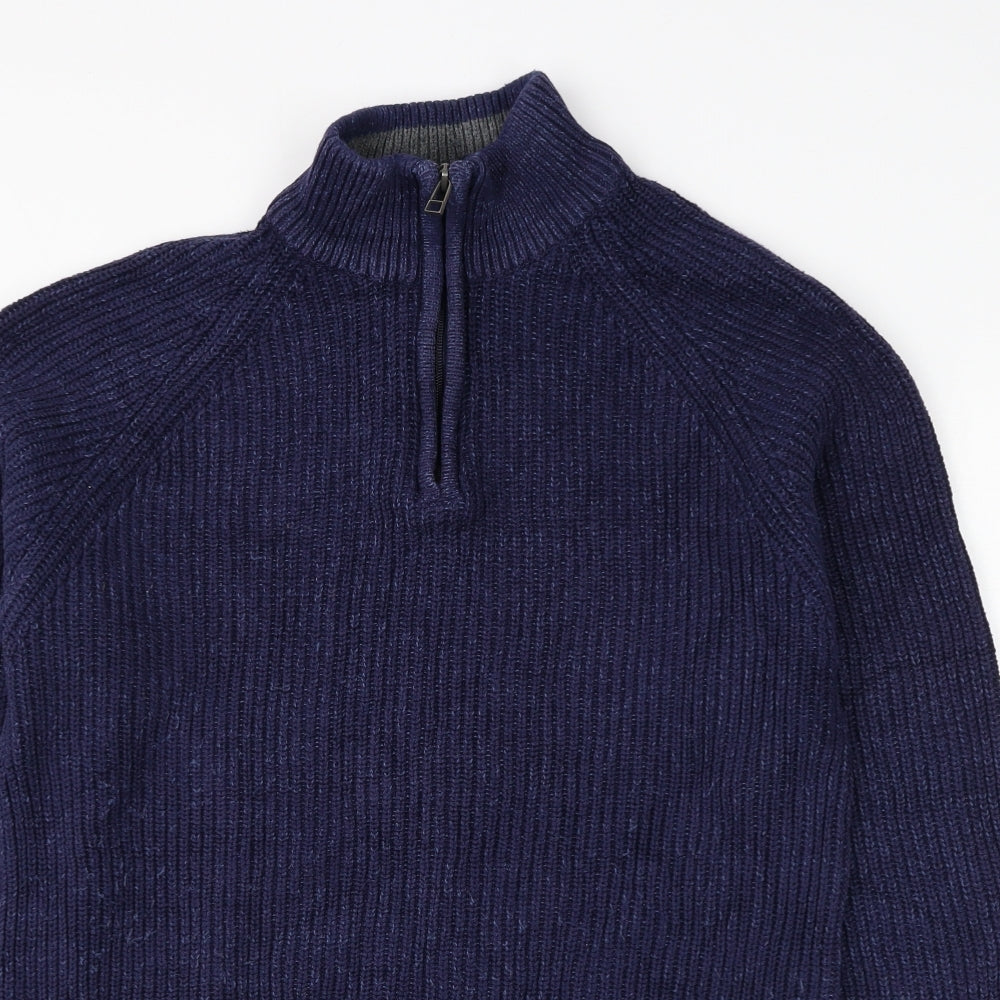 BHS Mens Blue High Neck Cotton Pullover Jumper Size M