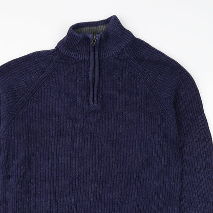 BHS Mens Blue High Neck Cotton Pullover Jumper Size M