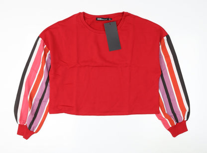 Oh My Days Womens Red Striped Polyester Pullover Sweatshirt Size 8 Pullover