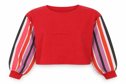 Oh My Days Womens Red Striped Polyester Pullover Sweatshirt Size 8 Pullover