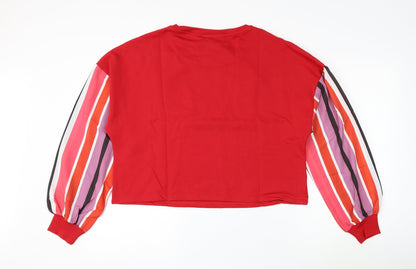 Oh My Days Womens Red Striped Polyester Pullover Sweatshirt Size 8 Pullover