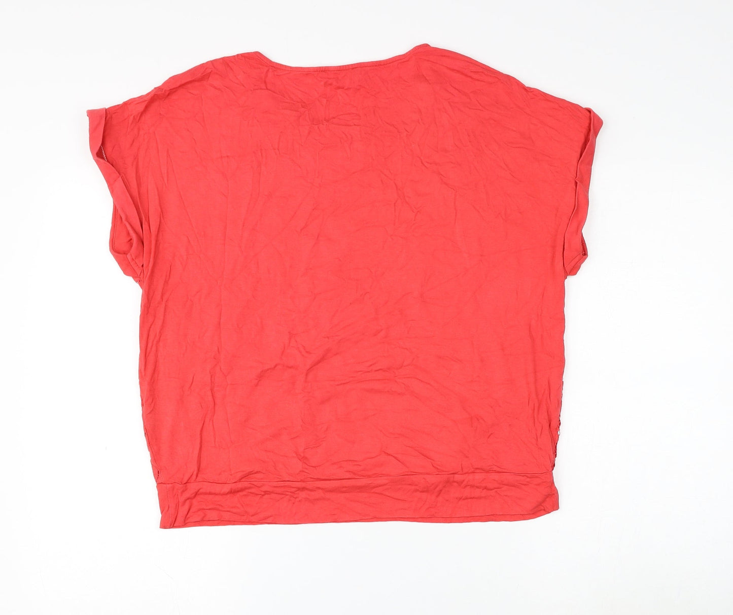 Papaya Womens Red Floral Viscose Basic Blouse Size 14 Round Neck