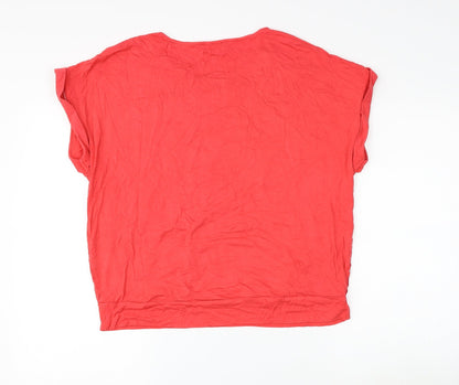 Papaya Womens Red Floral Viscose Basic Blouse Size 14 Round Neck