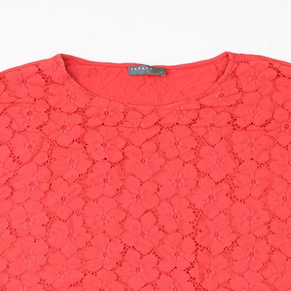 Papaya Womens Red Floral Viscose Basic Blouse Size 14 Round Neck