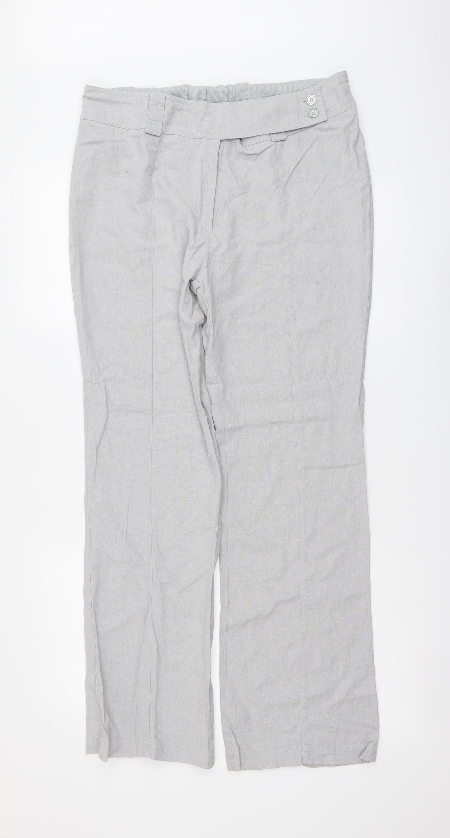 FunMum Womens Grey Linen Trousers Size M L29 in Regular Button