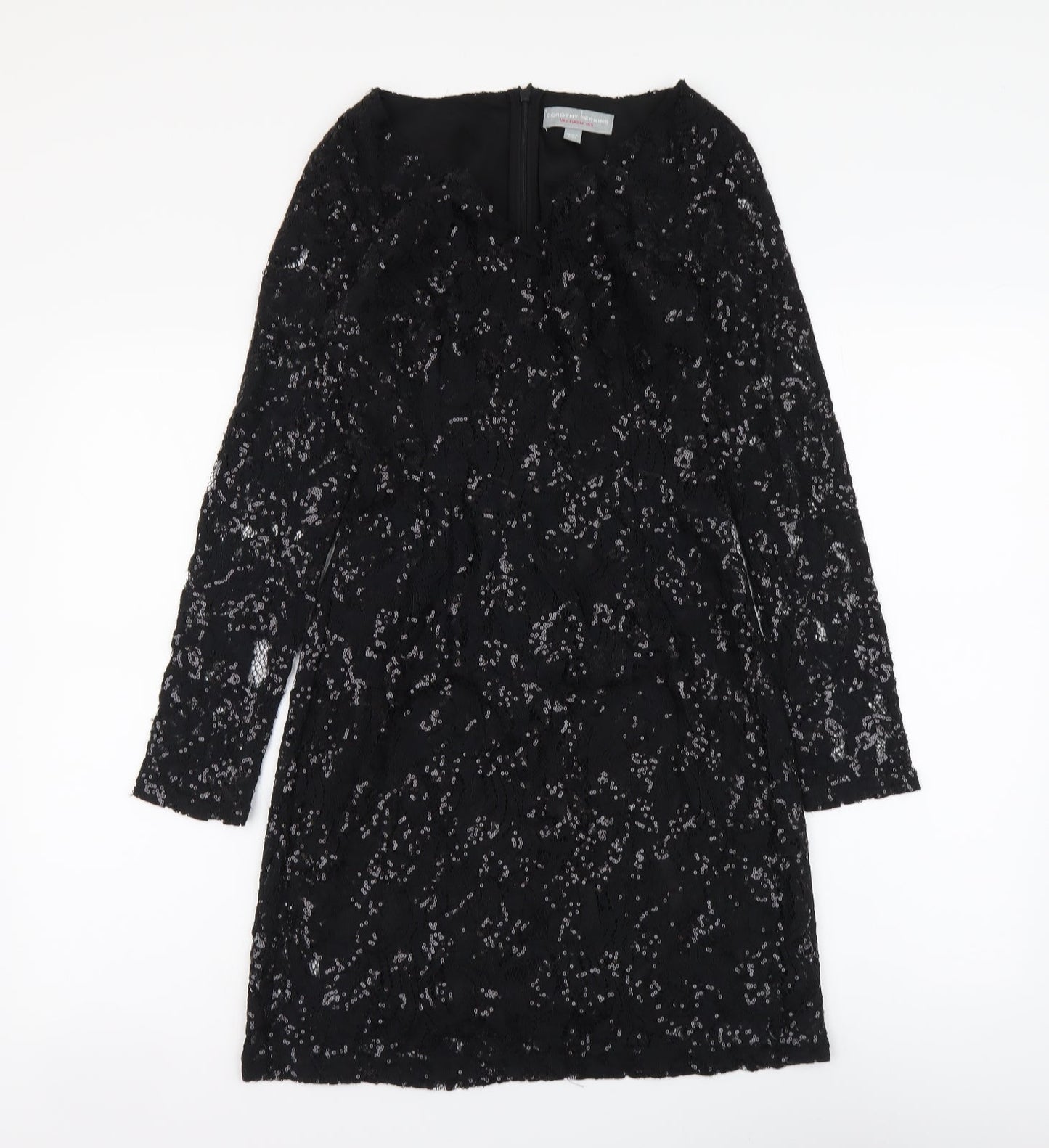 Dorothy Perkins Womens Black Polyester A-Line Size 6 V-Neck Zip