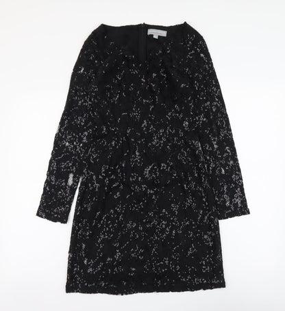 Dorothy Perkins Womens Black Polyester A-Line Size 6 V-Neck Zip