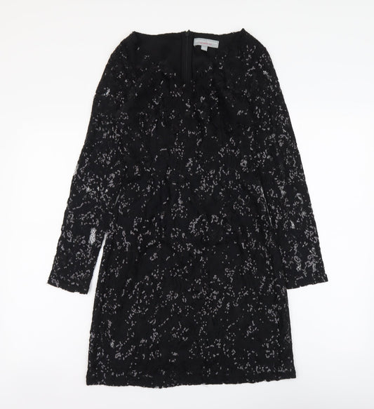 Dorothy Perkins Womens Black Polyester A-Line Size 6 V-Neck Zip